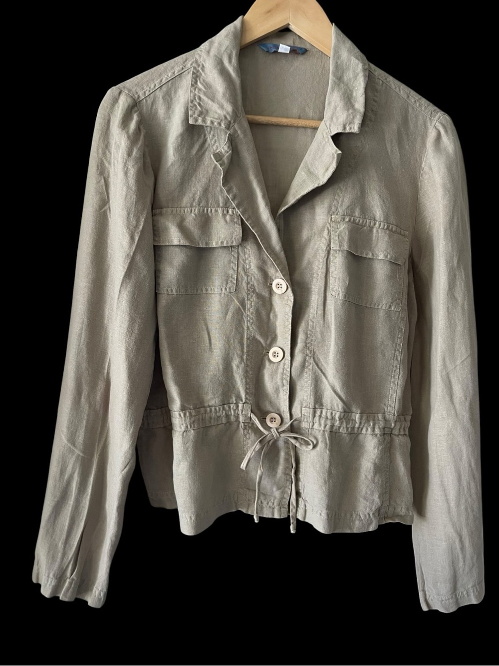 Vintage Y2K Johnny Was 100% Linen Boho Tie Waist Button Front Blouse Top L